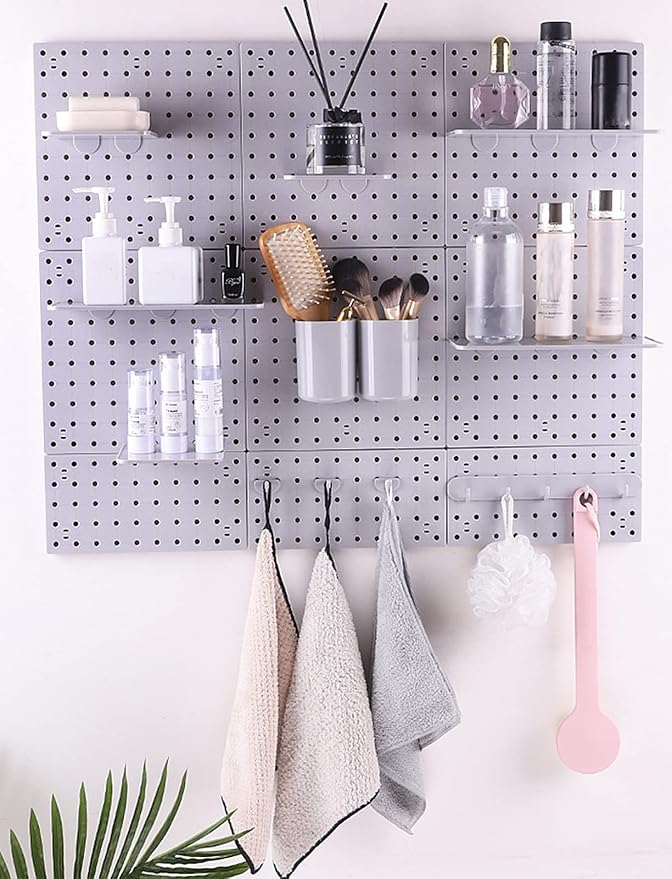 4 PCS White Pegboard Wall Organizer, Self-Adhesive Peg Board Wall Panel Kits - Image 4