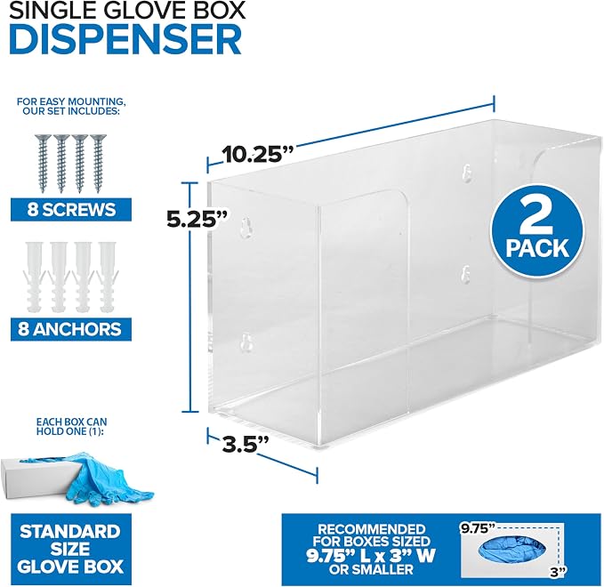 Stock Your Home Single Acrylic Gloves Dispenser Tissue Box Shelf, Glove Holder - Image 2