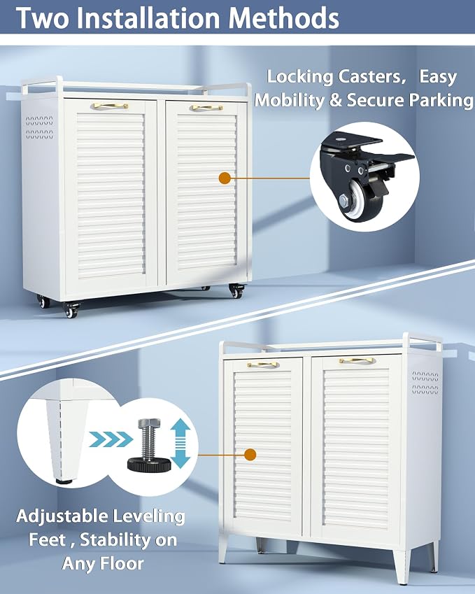 Double Tilt Out Laundry Hamper Cabinet, Locking Caster Metal Frame, Waterproof - Image 3