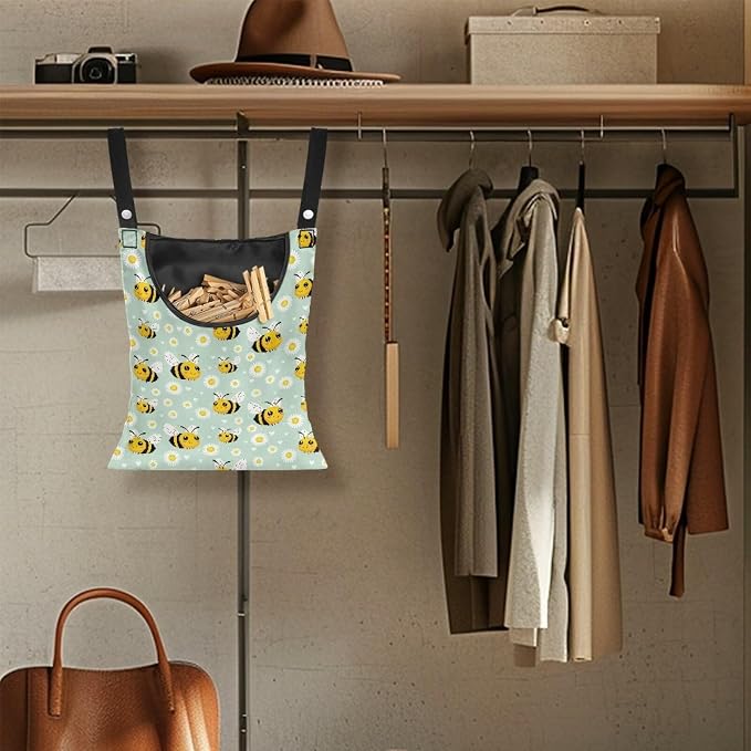 Bee Daisy Clothes Pin Hanging Bag Portable Clothespin Storage Bag - Image 4