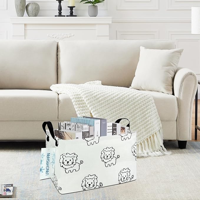 LANGYASHAN Rectangular Storage Bin Collapse Canvas Fabric Cartoon Storage Basket - Image 6