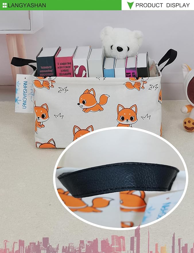 LANGYASHAN Rectangular Storage Bin Collapse Canvas Fabric Cartoon Storage Basket - Image 4