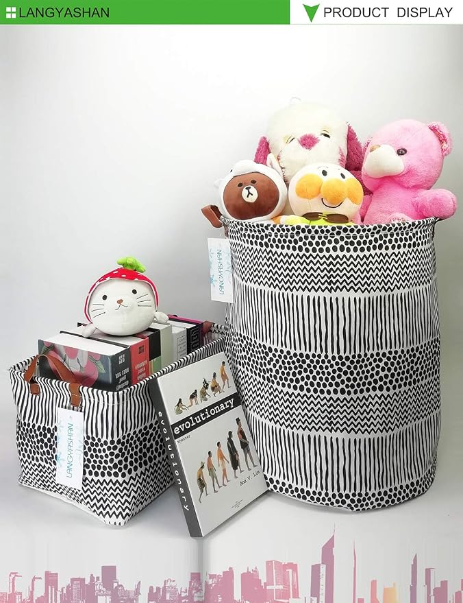 LANGYASHAN Rectangular Storage Bin Collapse Canvas Fabric Cartoon Storage Basket - Image 6