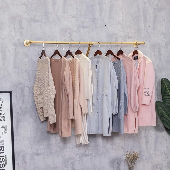 Industrial Pipe Wall Mounted Clothes Hanging Shelves System, Metal Clothing - Image 3