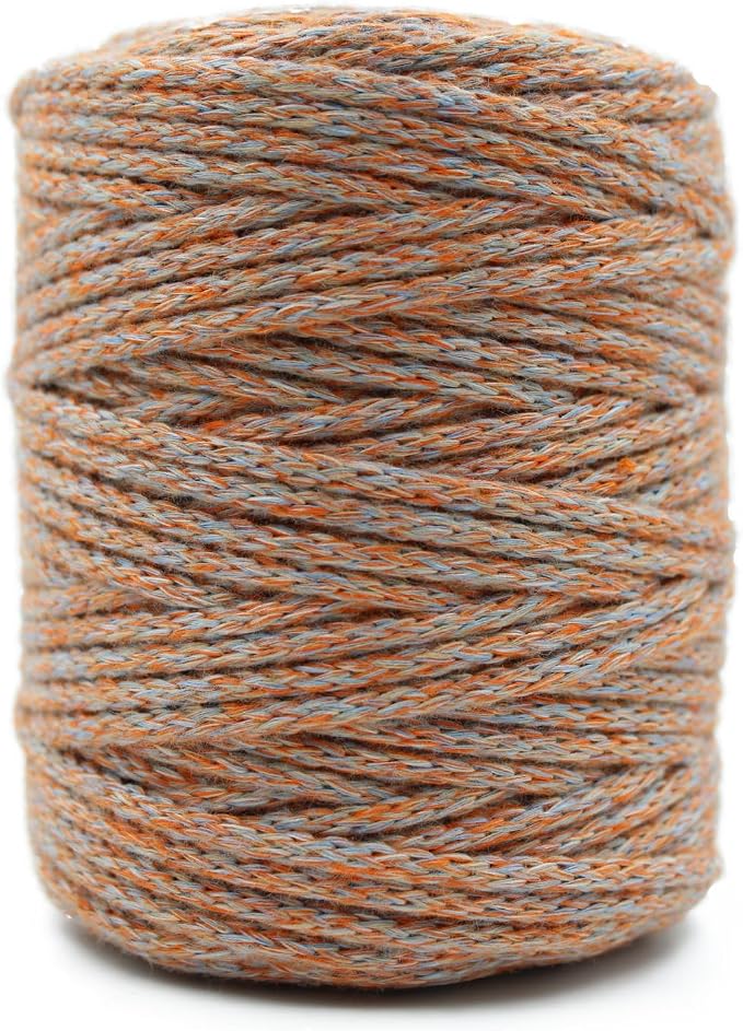 Orange Mix Multi Knitted Macrame Cord 4mm x 54Yards, Macrame Rope, Cotton Like by Crocheta