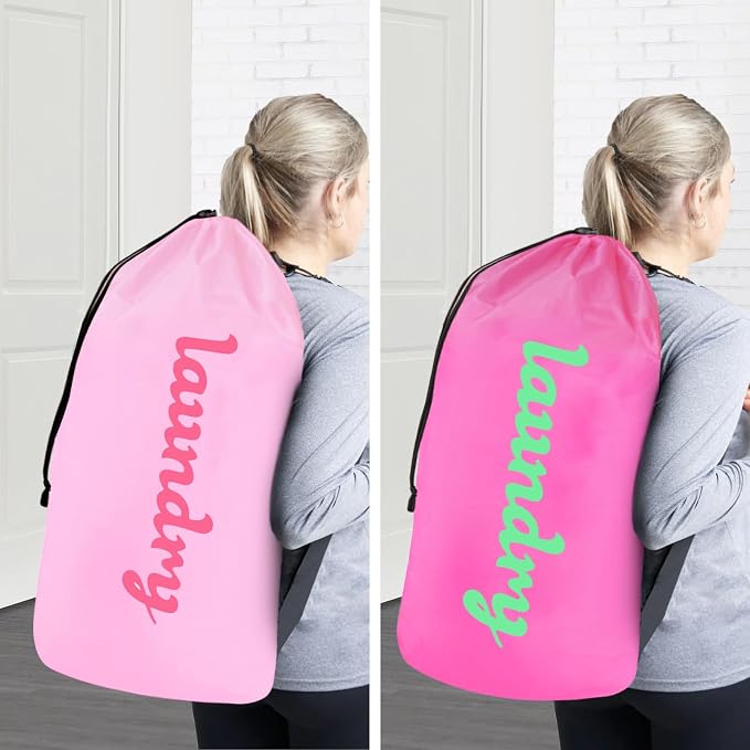 Large Travel Laundry Bag Pink, 2 Pack Potable Heavy Duty Drawstring Nylon Dirty - Image 2