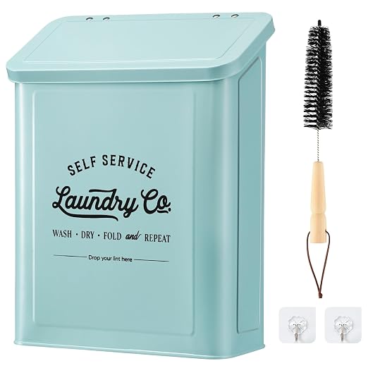 Magnetic Lint Bin for Laundry Room, Metal Trash Can by Monjita