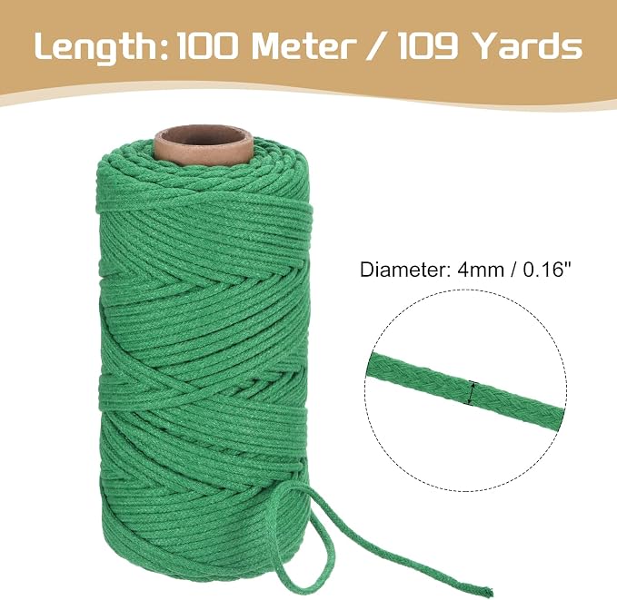 Rebower Macrame Cord 4mm x 109 Yard, Natural Cotton Macrame Rope Twisted - Image 2