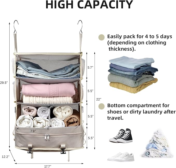 Bukere Hanging Packing Cube for Travel, Portable Shelves Organizer Bag for - Image 7