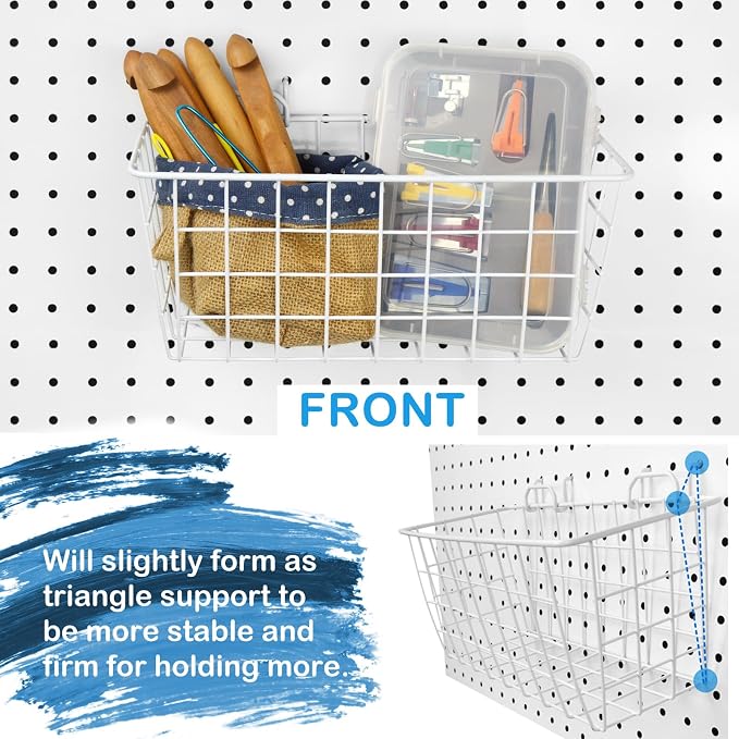 G.CORE 4 Pack Pegboard Baskets, Metal Shelves Hooks to 1/8" 1/4" Peg Boards - Image 4