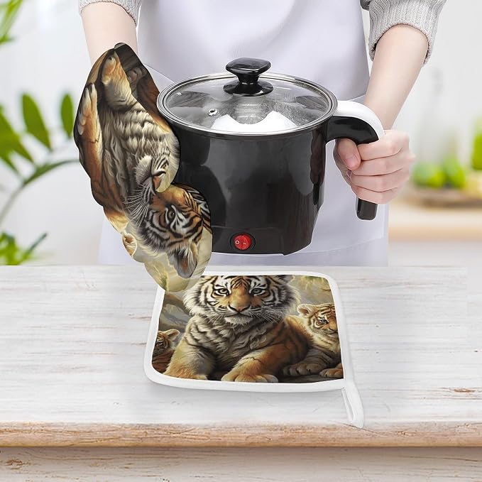 Jungle Tigers Oven Mitts and Pot Holders Sets Heat Resistant Kitchen Oven Gloves - Image 4