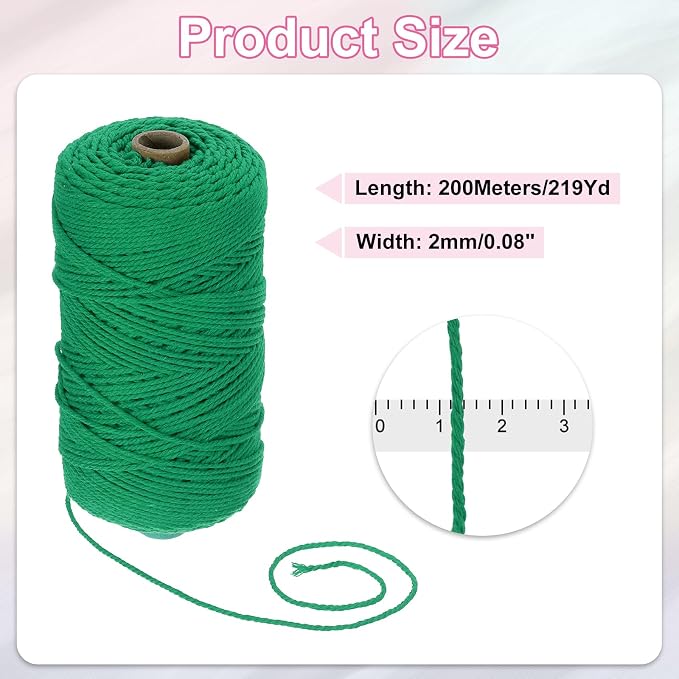HARFINGTON Natural Macrame Cord 2mm x 220 Yards 3 Strand Twisted Cotton Macrame - Image 2
