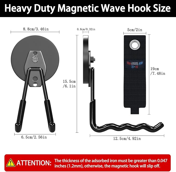 3-H Hook Magnets Heavy Duty 2 Large, 2 Small, J Shape Strong Magnetic Hooks - Image 2