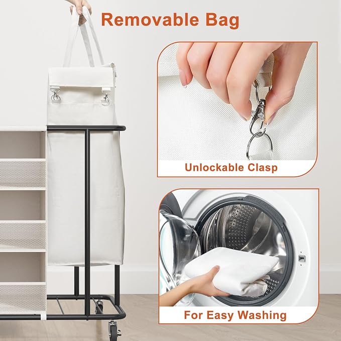 WOWLIVE Laundry Sorter with Wheels 100L Rolling Laundry Hamper with Hanging and - Image 5