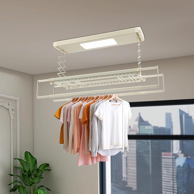 Electric Retractable Airing Rack Off-White Color, Ceiling Clothesline 77lbs Load - Image 8