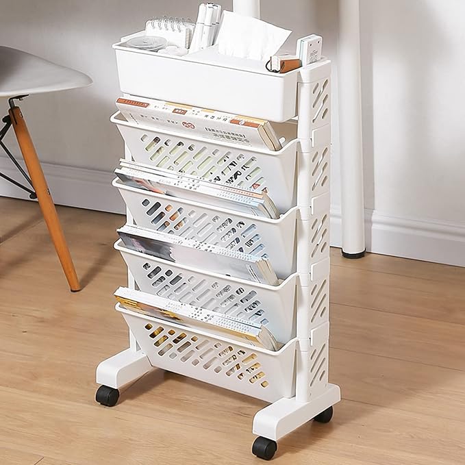 Ejoyous Mobile Bookshelf on Wheels, Movable Rolling Book Shelf 6 Tier Slim - Image 4