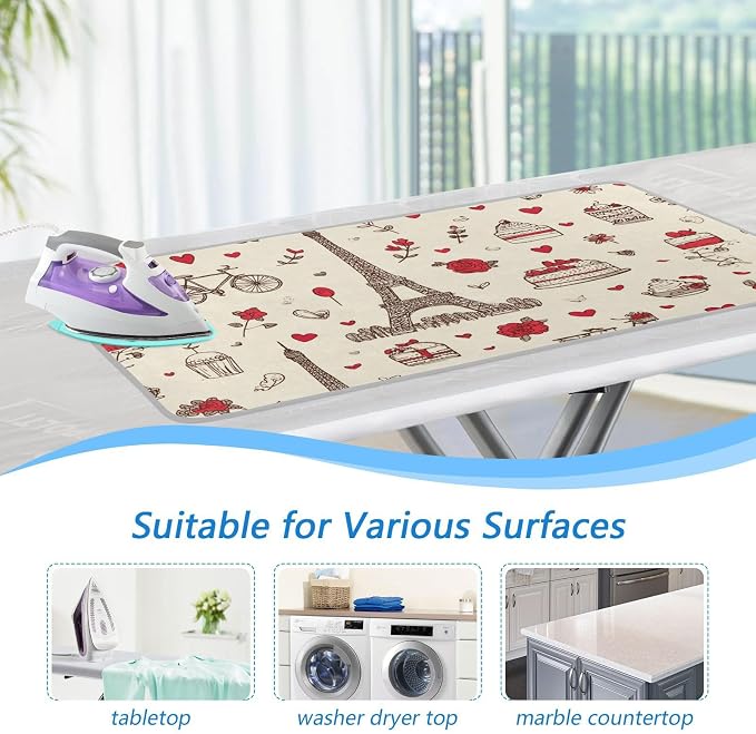 susiyo Ironing Mat Vintage Eiffel Tower Hearts Paris Portable Ironing Pad - Image 5