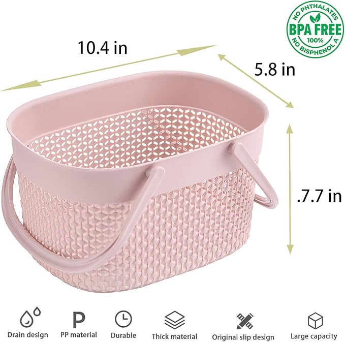 rejomiik 2 Pack Plastic Shower Caddy Basket, Portable Organizer Storage Tote - Image 3