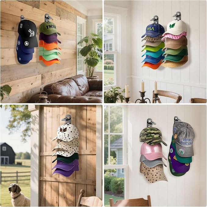 4 Pack Hat Organizer for Baseball Caps, Hat Rack for Wall Hold Up to 40 Hats - Image 7