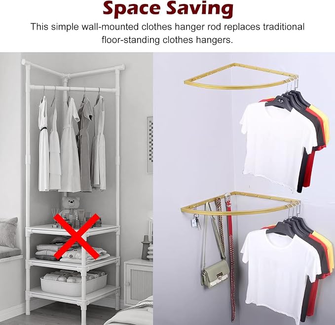 Iron Clothes Hanging Bar for Corner, Wall Mount Garment Clothing Storage Rack - Image 3
