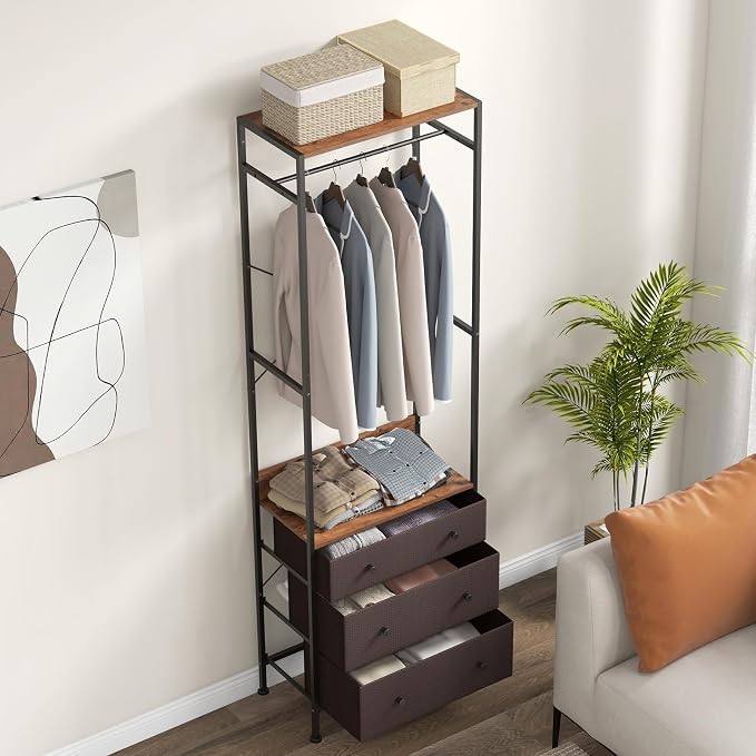 LOKO Clothes Rack with 3 Fabric Drawers, Freestanding Closet Organizer - Image 3