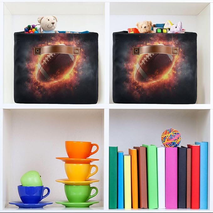 Burning Football Ball Dark Rectangular Storage Bin Basket - Image 6