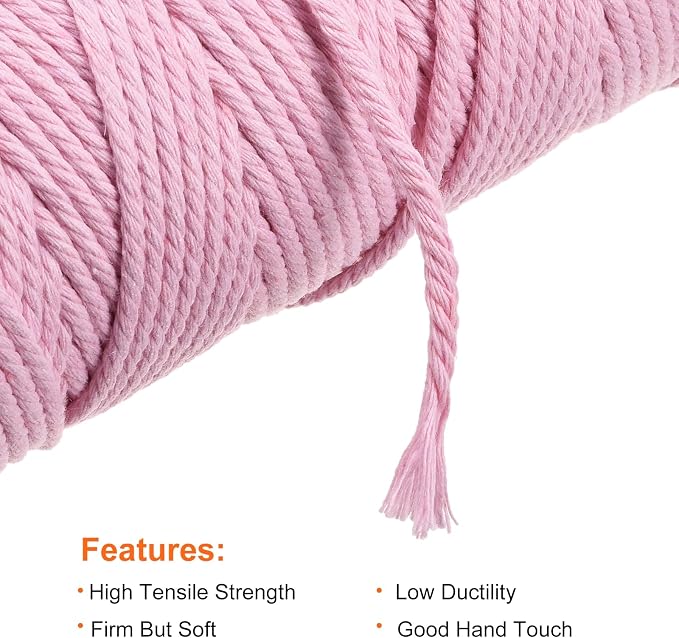 MECCANIXITY 4 Pcs Cotton Rope 4 Strand Twisted Braided Rope Cord, Bright Pink - Image 3