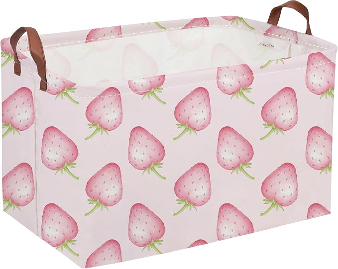 Sanjiaofeng Rectangular Kids Basket Pink Storage Bins, Strawberry Storage Basket by Sanjiaofen
