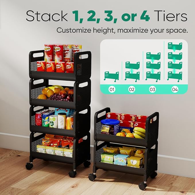Sekey Fruit Vegetable Basket for Kitchen, 4 Tier Stackable Fruit and Vegetable - Image 7