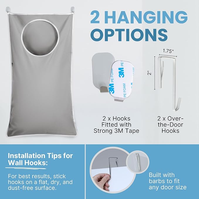 Hanging Laundry Hamper Bag XL, Space Saving over the Door Storage Bags - Image 6