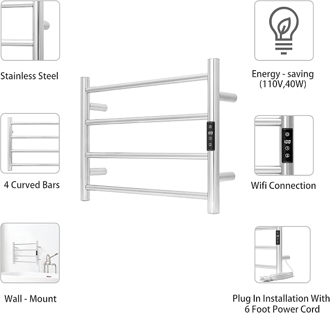 KEG Smart WiFi Towel Warmer Wall Mounted - Image 5