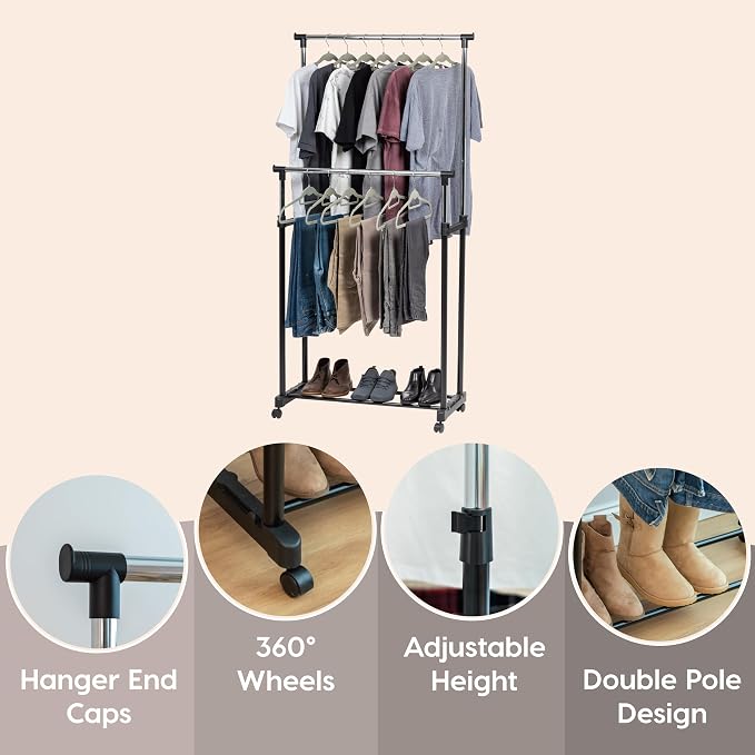 IRIS USA Clothes Rack, Portable Double-Rod Height Adjustable - Image 3