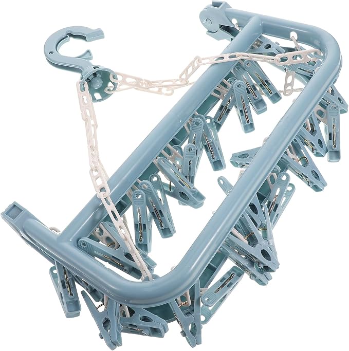 Laundry Drying Rack with 32 Thickened Windproof Clips, Nordic Blue Plastic by Unknown