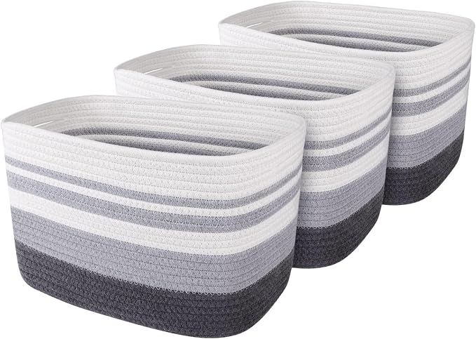 WISELIFE Storage Basket 3 Pack, Cotton Rope and Woven Baskets by WiseLife