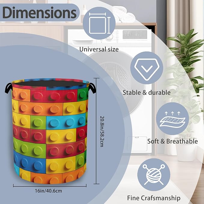 Colorful Building Blocks Laundry Hamper, Dirty Clothes Laundry Basket - Image 2