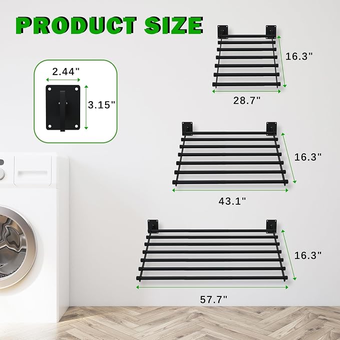 Wall Mounted Drying Rack, 43 Inches Wall Laundry Drying Rack Collapsible Indoor - Image 6