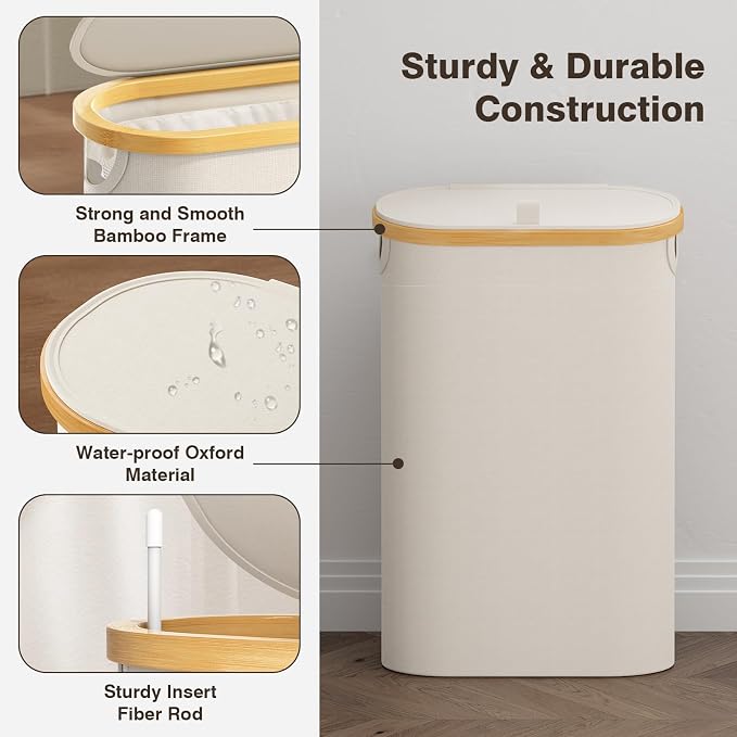 Slim Laundry Hamper with Lid, 60L Small Laundry Basket with Handles&Removable - Image 6