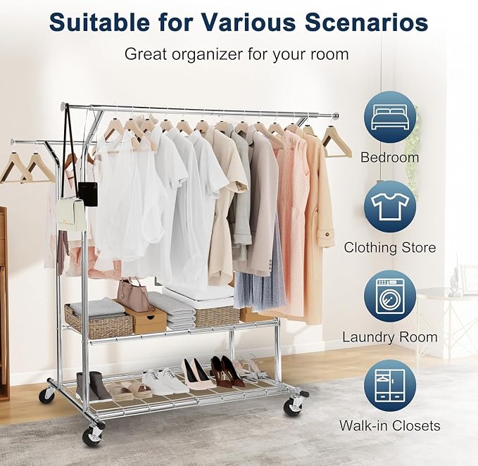 Whitmor Heavy Duty Clothing Rack: Adjustable & Extendable Rolling Garment Rack - Image 7