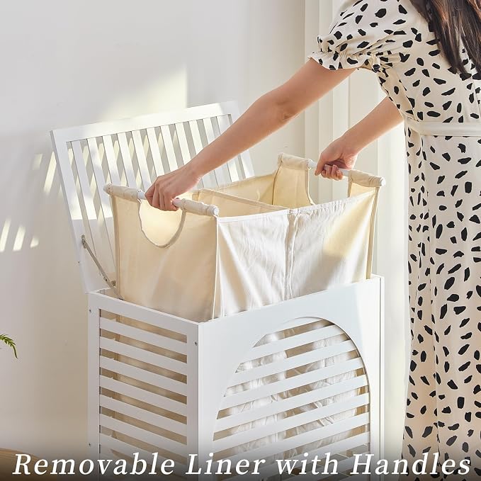 Laundry Hamper with Lid, Bamboo Clothes Laundry Basket with Handles, Removable - Image 4