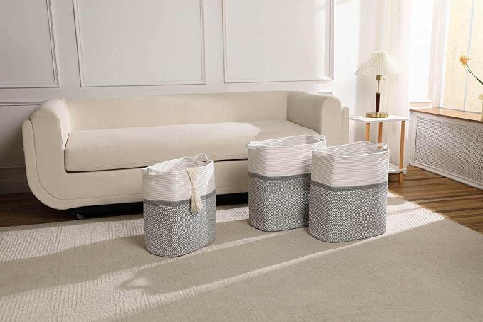 Tall Laundry Basket With Handles, Woven Cotton Rope Big Laundry Hamper Sorters - Image 9