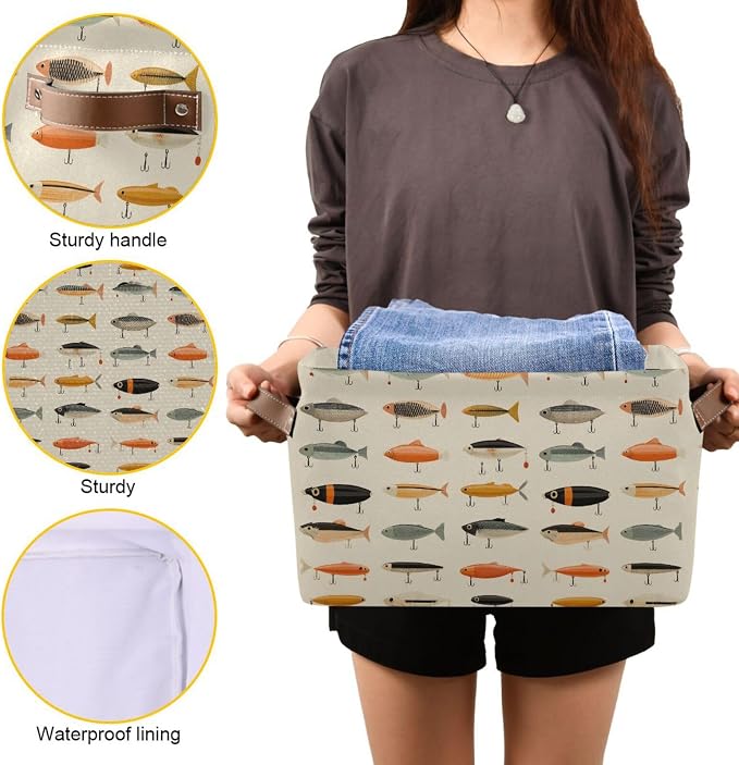 Pfrewn Storage Basket Bins Foldable Fish Fishing Rod Baits Laundry Hamper Box - Image 8