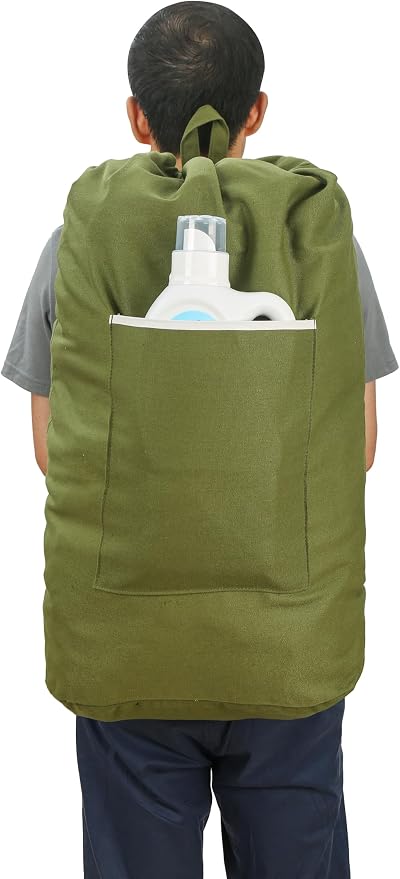 Canvas Laundry bag, Washable Laundry backpack, Adjustable Straps, Large Front - Image 4
