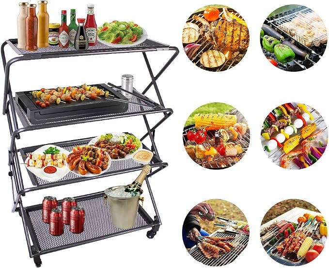 4-Tier Folding Portable Durable Steel Kitchen Shelf, Extra Storage, Kitchen - Image 4