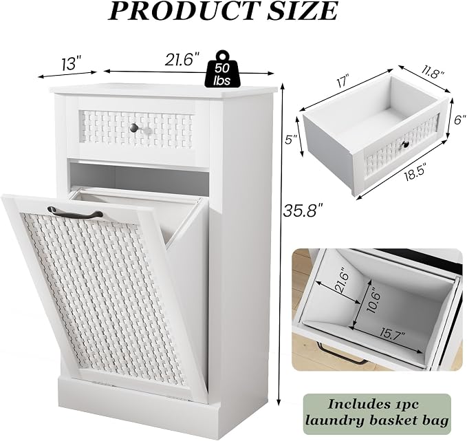 Tilt Out Laundry Hamper Cabinet, Rattan-Style Laundry Room Organization - Image 2