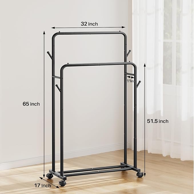 Delamu Clothes Rack, Double Rods Clothing Rack - Image 7