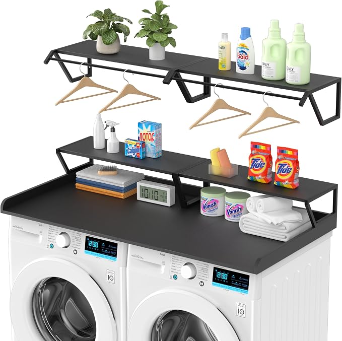 Washer Dryer Countertop with Hanging Rod, Laundry Countertop with Shelf by Kikihouse