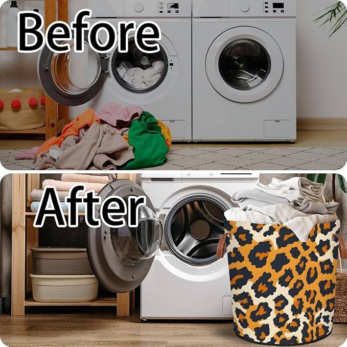 Leopard Print Laundry Hamper Waterproof Collapsible Basket - Image 5
