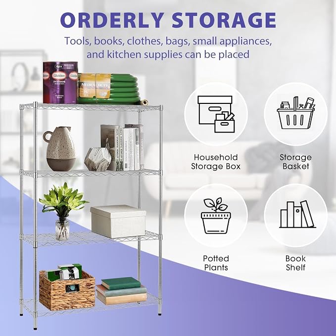 Meet perfect 4-Tier Heavy Duty Wire Shelving Unit, 1000 lbs Total Capacity - Image 6