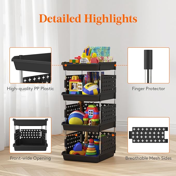Lifewit Plastic Stackable Storage Baskets, 4 Tier Stacking Bins - Image 7