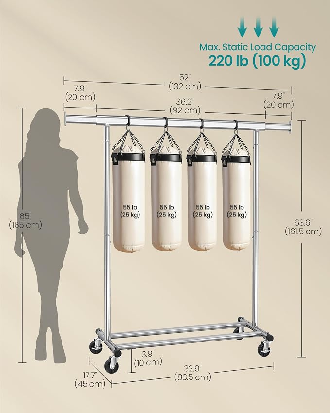 SONGMICS Clothes Rack with Wheels, Heavy-Duty Clothing Rack - Image 6